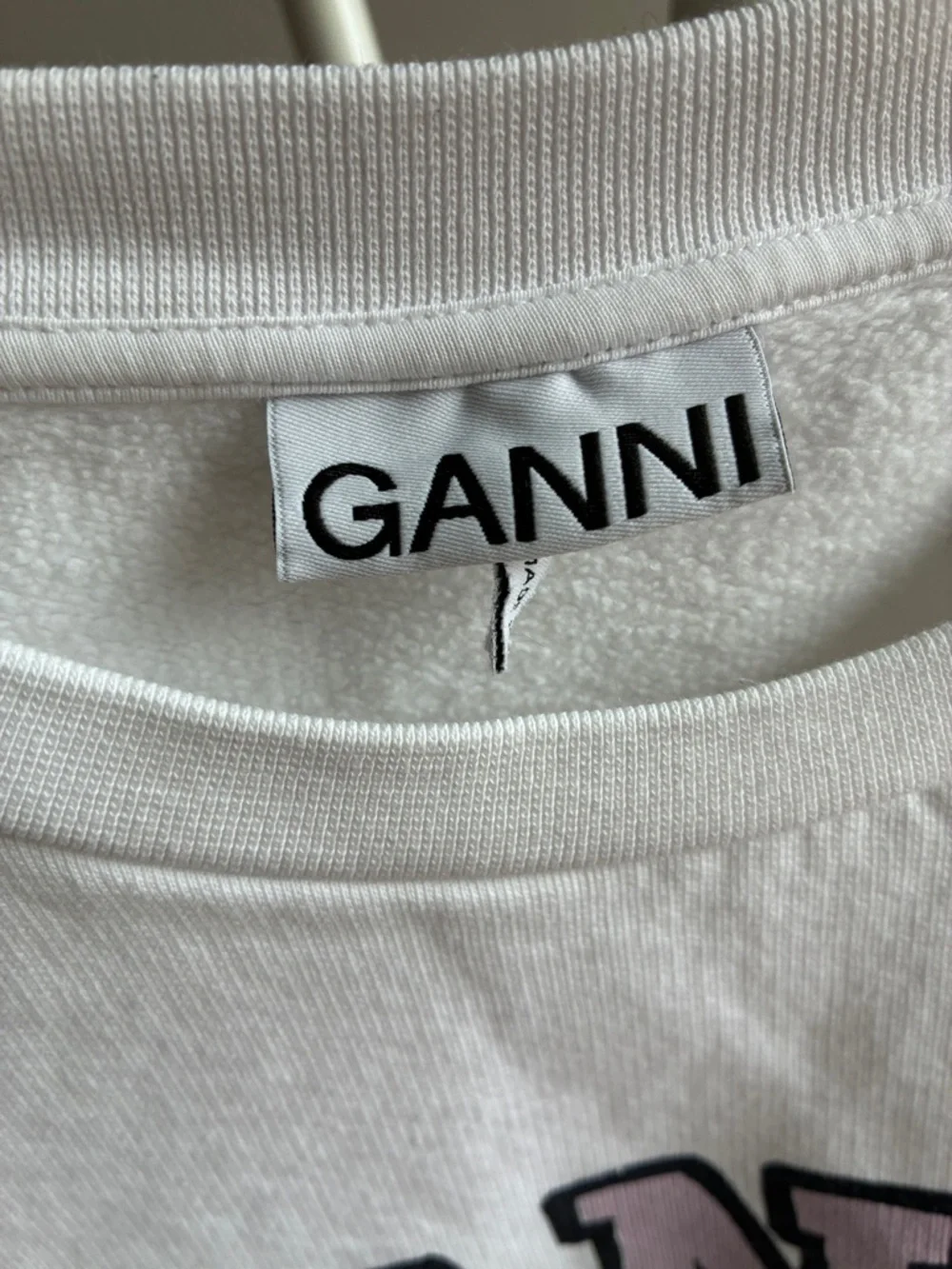 Ganni White Sweatshirt with Pink Logo and Green Graphic - Picture 2 of 5